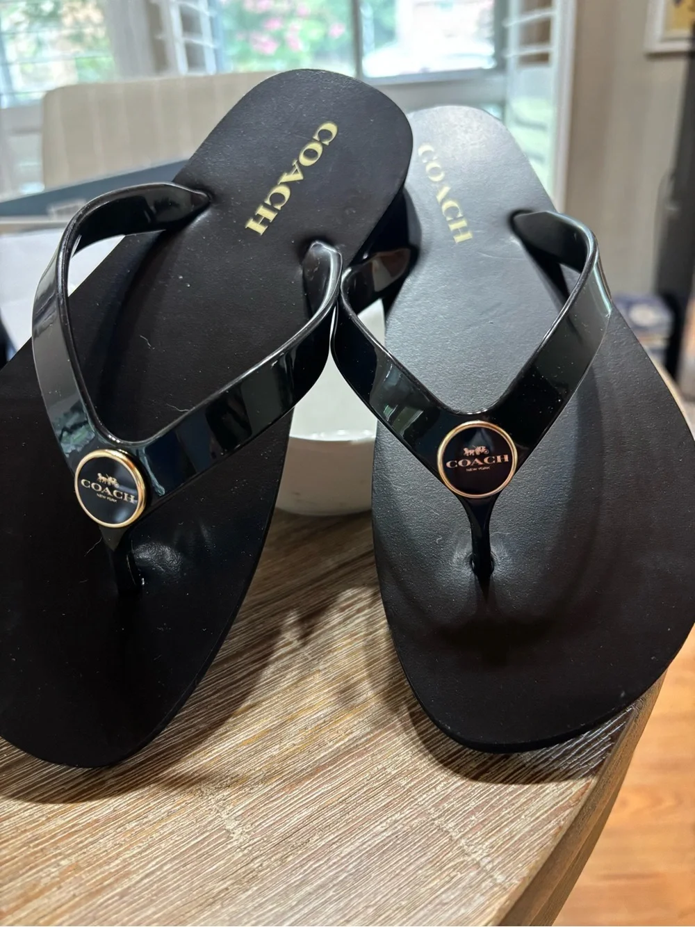 Coach Black Leather Zayn Flip Flop Sandals